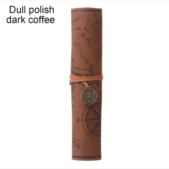 Vintage Style Map Pencil Roll w 50 Franc Coin attached, Makeup Brush Roll - Picture 4 of 4